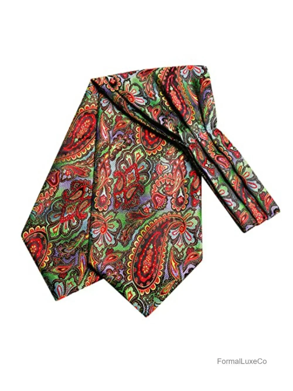 Men's Paisley Floral Silk Ascot Cravat with Pocket Square and Cufflinks Set -